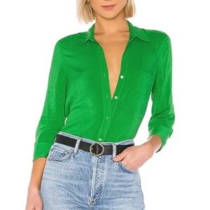 L’Agence Dani 100% Silk Button Down Shirt in Kelly Green Women's Top Size XS